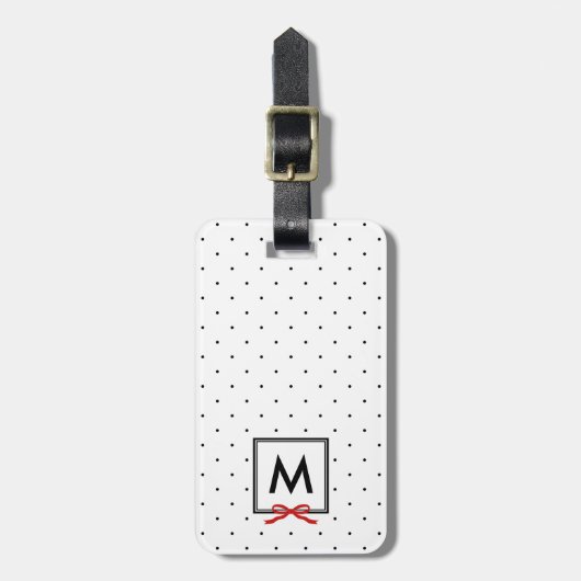 Monogram Chic Red Ribbon Polka Dot Bagagelabel (Voorkant verticaal)