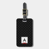 Monogram Chic Red Ribbon Polka Dot Black Bagagelabel (Voorkant verticaal)
