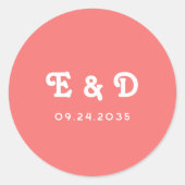 Monogram Chic Retro Bright Coral Pink Wedding Ronde Sticker (Voorkant)
