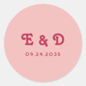 Monogram Chic Retro Hot Pink & Blush Wedding Ronde Sticker (Voorkant)