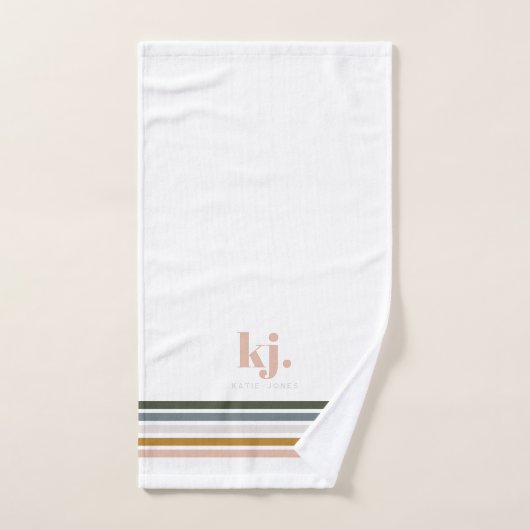 Monogram Chic Retro Stripes Bad Handdoek (Handdoek)