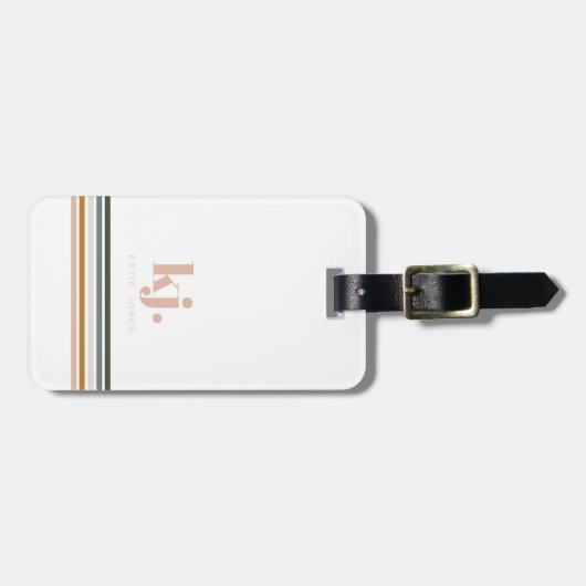Monogram Chic Retro Stripes Bagagelabel (Voorkant horizontaal)