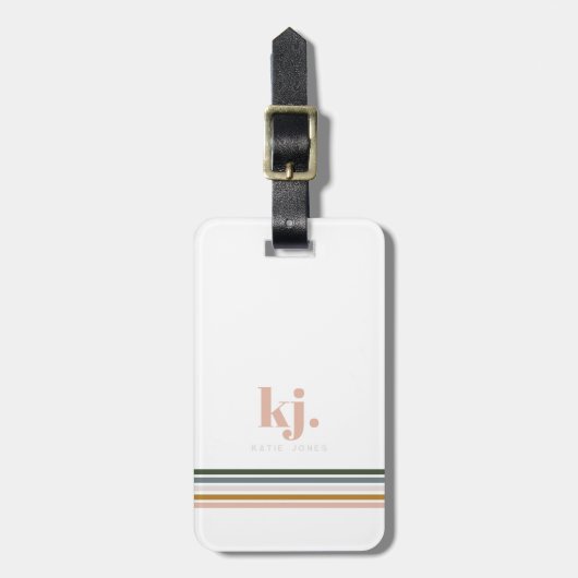 Monogram Chic Retro Stripes Bagagelabel (Voorkant verticaal)