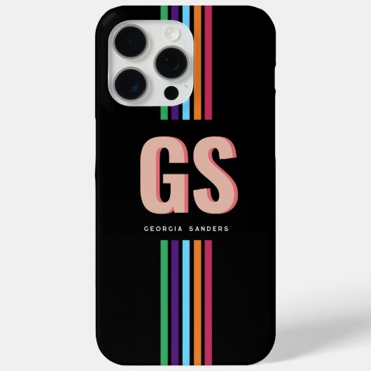 Monogram Chic Retro Stripes Case-Mate iPhone Case (Achterkant)