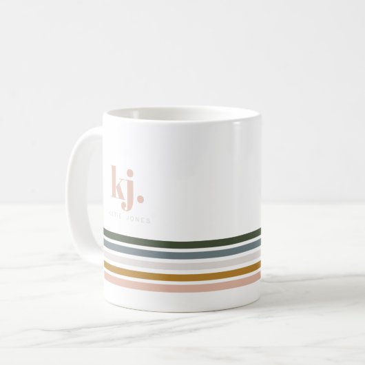 Monogram Chic Retro Stripes Koffiemok (Voorkant links)