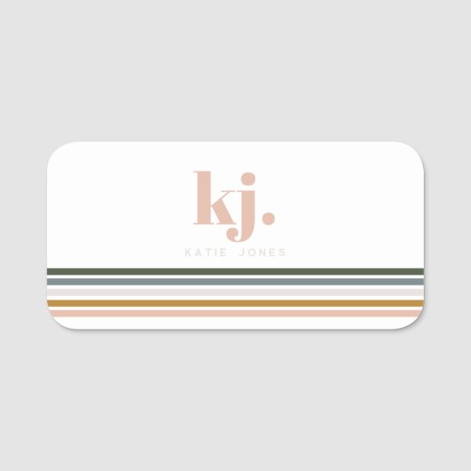 Monogram Chic Retro Stripes Naamplaatje (Voorkant)