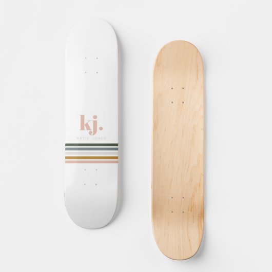 Monogram Chic Retro Stripes Persoonlijk Skateboard (Voorkant)