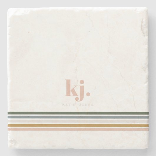 Monogram Chic Retro Stripes Stenen Onderzetter (Voorkant)