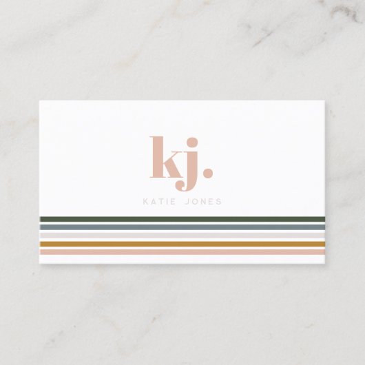 Monogram Chic Retro Stripes Visitekaartje (Voorkant)