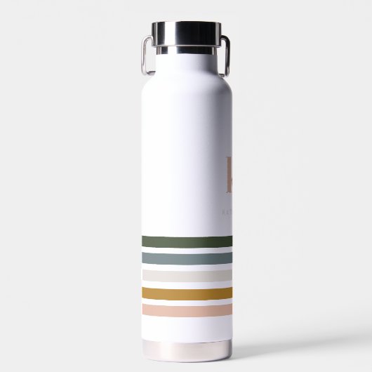 Monogram Chic Retro Stripes Waterfles (Voorkant)