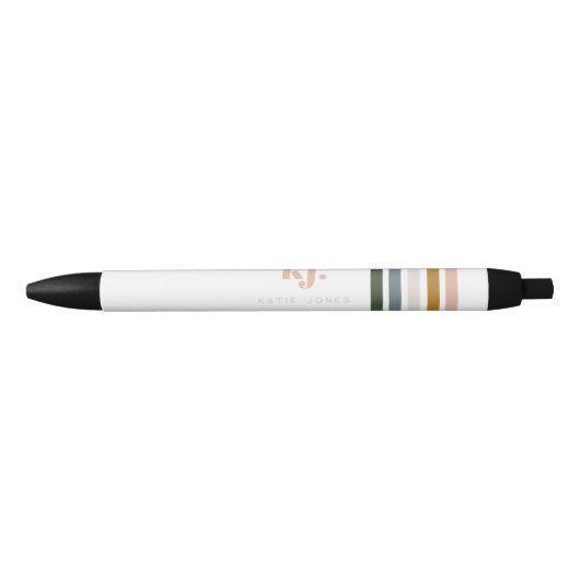 Monogram Chic Retro Stripes Zwarte Inkt Pen (Voorkant)
