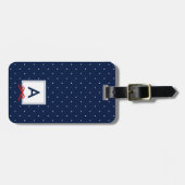 Monogram Chic Rood Lint Polka Dot Blauw Bagagelabel (Voorkant horizontaal)