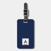 Monogram Chic Rood Lint Polka Dot Blauw Bagagelabel (Voorkant verticaal)