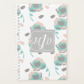 Monogram Chic Roze Bloem Planner Ontwerp (Voorkant)