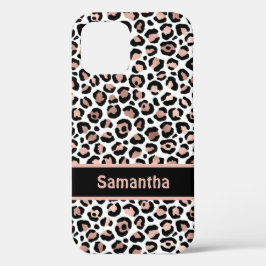 Monogram Chic Roze Goud en Zwarte Luipaardprint  Case-Mate iPhone 14 Hoesje