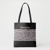 Monogram Chic Roze Goud en Zwarte Luipaardprint  Tote Bag (Voorkant)
