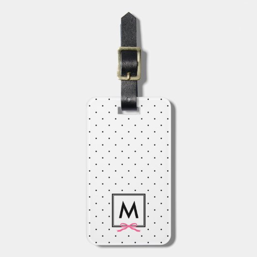 Monogram Chic Roze Lint Polka Dot Bagagelabel (Voorkant verticaal)