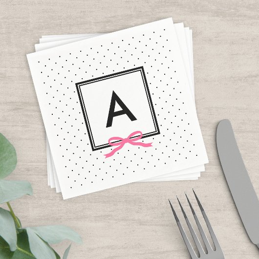 Monogram Chic Roze Lint Zwart & Wit Polka Dot Servetten