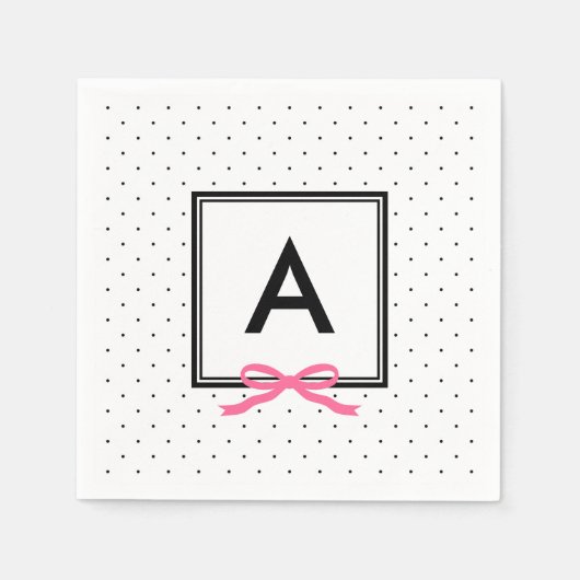 Monogram Chic Roze lint Zwart & Wit Stippenprint Servetten (Voorkant)