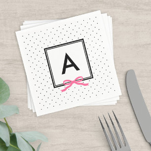 Monogram Chic Roze lint Zwart & Wit Stippenprint Servetten