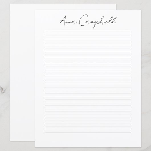 Monogram Chic Script Naam Briefpapier (Voorkant / Achterkant)