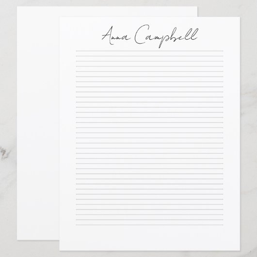 Monogram Chic Script Naam Briefpapier (Voorkant / Achterkant)