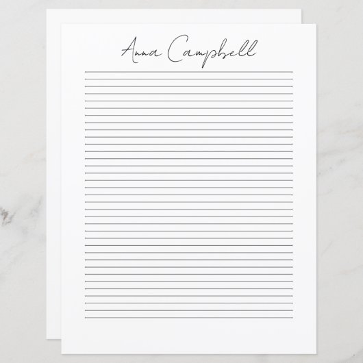 Monogram Chic Script Name Stationery Paper (Voorkant / Achterkant)