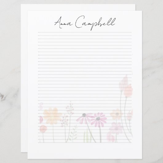 Monogram Chic Script Name Stationery Paper (Voorkant / Achterkant)