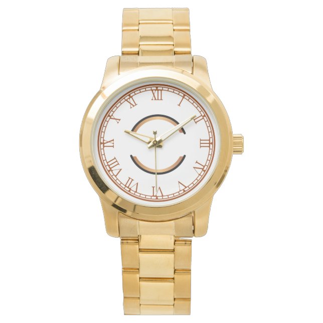 Monogram Chic Unisex Oversized Gold Horloge (Voorkant)