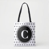 Monogram Chic White Black Polka Dots Tote Bag (Voorkant)