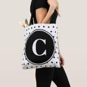 Monogram Chic White Black Polka Dots Tote Bag (Dichtbij)