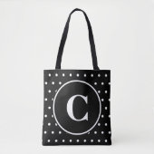 Monogram Chic Zwart Wit Polka Dots Tote Bag (Voorkant)