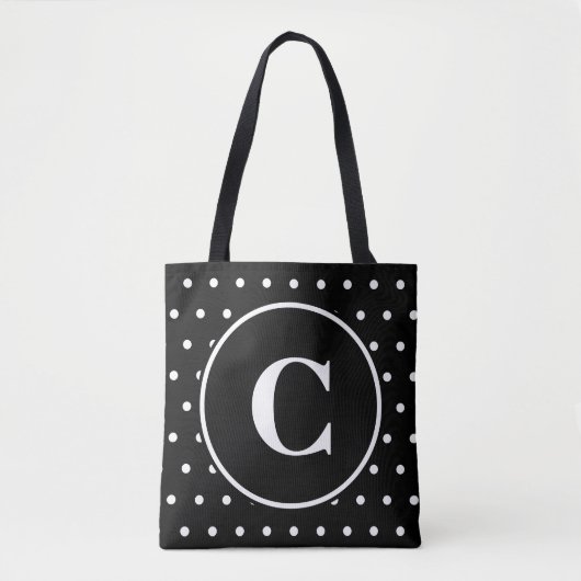 Monogram Chic Zwart Wit Polka Dots Tote Bag (Voorkant)