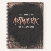 Monogram Chic Zwarte Roze Gouden Kunstenaarsschets Notitieboek (Voorkant)