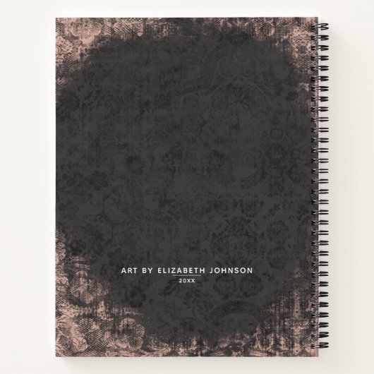 Monogram Chic Zwarte Roze Gouden Kunstenaarsschets Notitieboek (Achterkant)