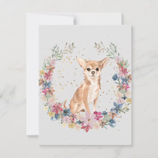 Monogram Chihuahua Dog Spring Flowers Notitiekaartje (Voorkant)