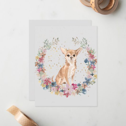 Monogram Chihuahua Dog Spring Flowers Notitiekaartje (Voorkant / Achterkant in situ)