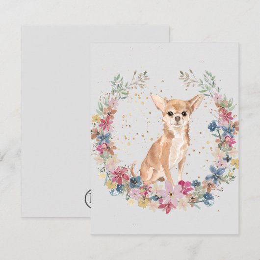 Monogram Chihuahua Dog Spring Flowers Notitiekaartje (Voorkant / Achterkant)