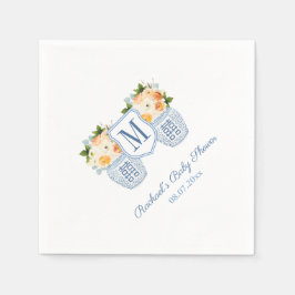 Monogram Chinoiserie Autumn Flowers Baby shower Servet