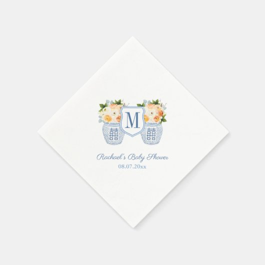Monogram Chinoiserie Autumn Flowers Baby shower Servet (Hoek)
