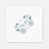 Monogram Chinoiserie Chic Blue en White Wedding Servet (Voorkant)