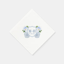 Monogram Chinoiserie Chic Blue en White Wedding Servet