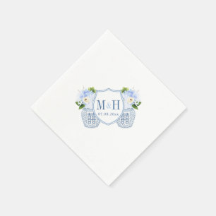 Monogram Chinoiserie Chic Blue en White Wedding Servet