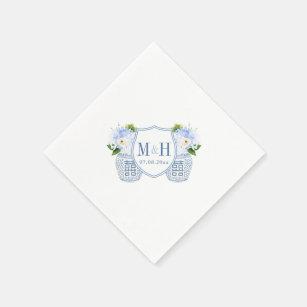 Monogram Chinoiserie Chic Blue en White Wedding Servet