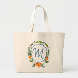 Monogram Chinoiserie Citrus Wapenschild Grote Tote Bag