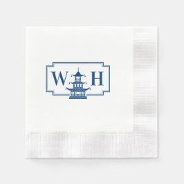 Monogram Chinoiserie Pagoda in Navy Napkins Servet