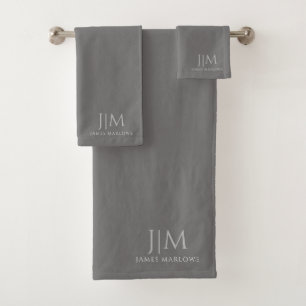 Monogram chique grijs bad handdoek