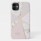 Monogram Chique Marmer Geometrisch Roze Goud Case-Mate iPhone Case (Achterkant)
