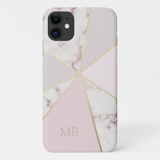 Monogram Chique Marmer Geometrisch Roze Goud Case-Mate iPhone Case (Achterkant)