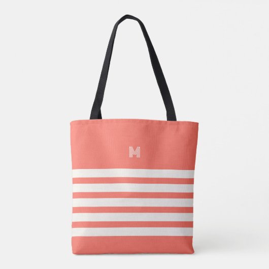 monogram | Chique strepen Koraal Canvas tas (Achterkant)